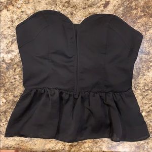 Strapless, black, peplum holiday top
